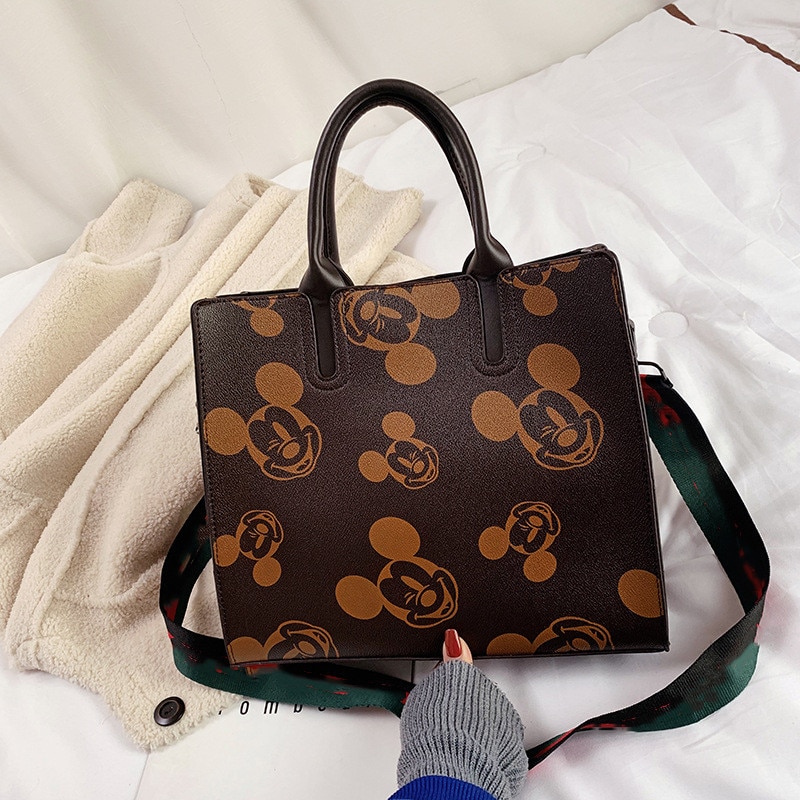 디즈니 공주 레이디 미키 마우스 핸드백 여성 메신저 가방 어깨 가방 pu 대용량 어깨 가방 쇼핑 가방